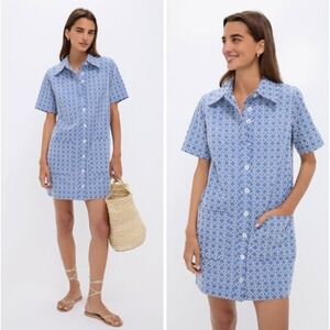 Pomander Place Lacie Dress in Embroidered Denim Button Front Shift Dress Large